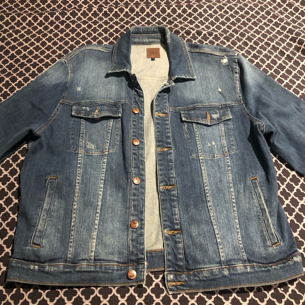 Joe's Jeans Mens XL Blue Denim Stretch Distressed Button Front Jean Jacket De4